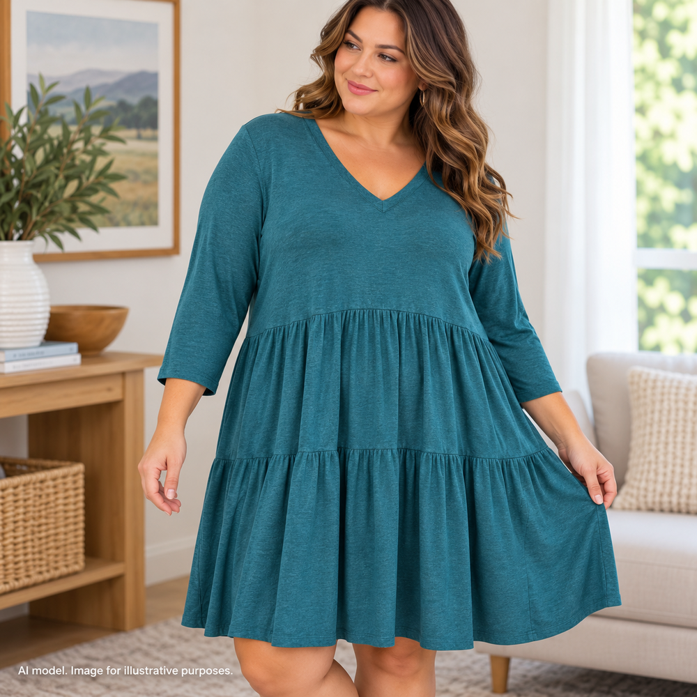 Matilda Jane Dress Womens XXL Blue Green Teal Tiered Prairie Cottage Boho